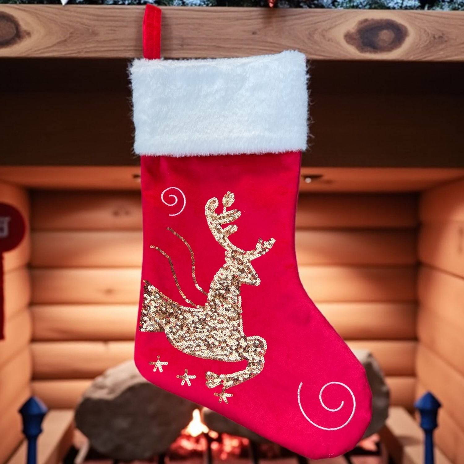 Chaussette de Noël personnalisée en velours – Flocon de neige ou Cerf
