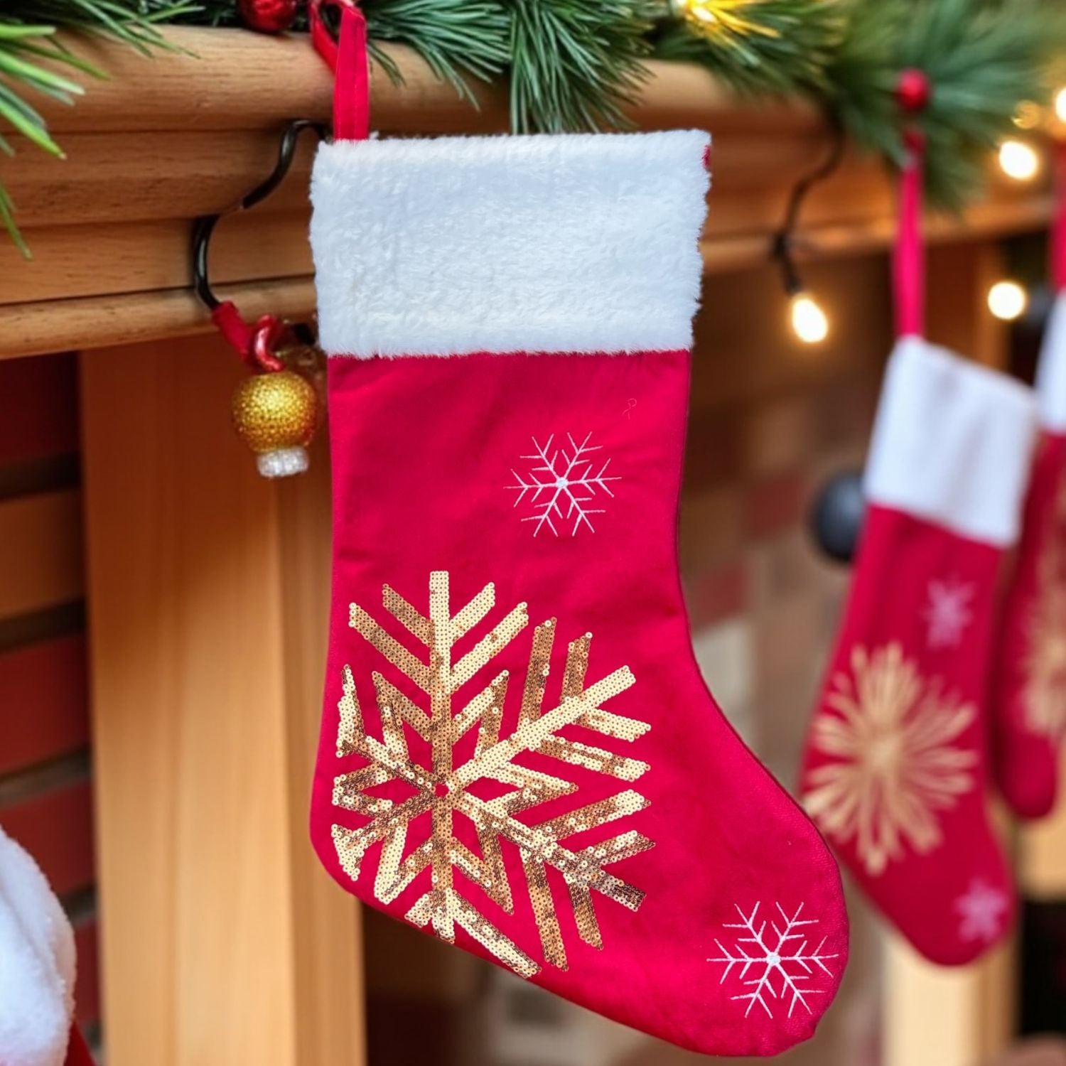 Chaussette de Noël personnalisée en velours – Flocon de neige ou Cerf