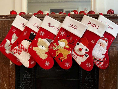Chaussettes de Noël personnalisées avec prénoms brodés, modèle Bichette au centre