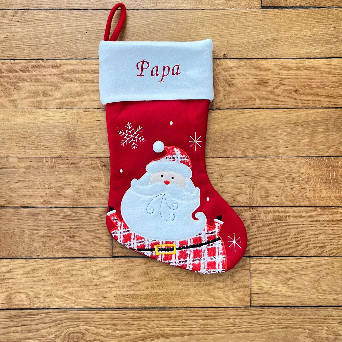 Chaussette de Noël Père Noël personnalisée avec prénom Papa brodé en rouge