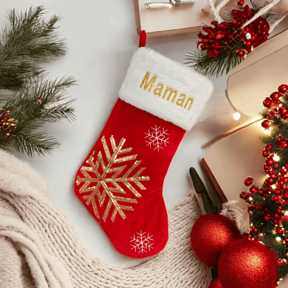 Chaussette de Noël personnalisée en velours – Flocon de neige ou Cerf – photo 3
