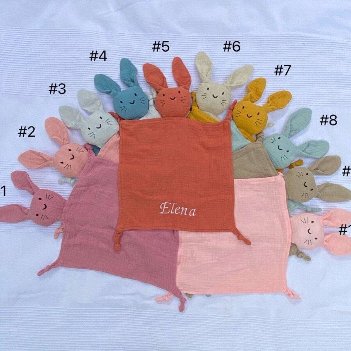 Nuancier du doudou personnalisé disponible en 10 coloris